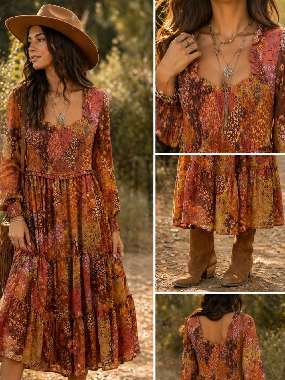 Aura boho tiered dress size small flowy floral festival
